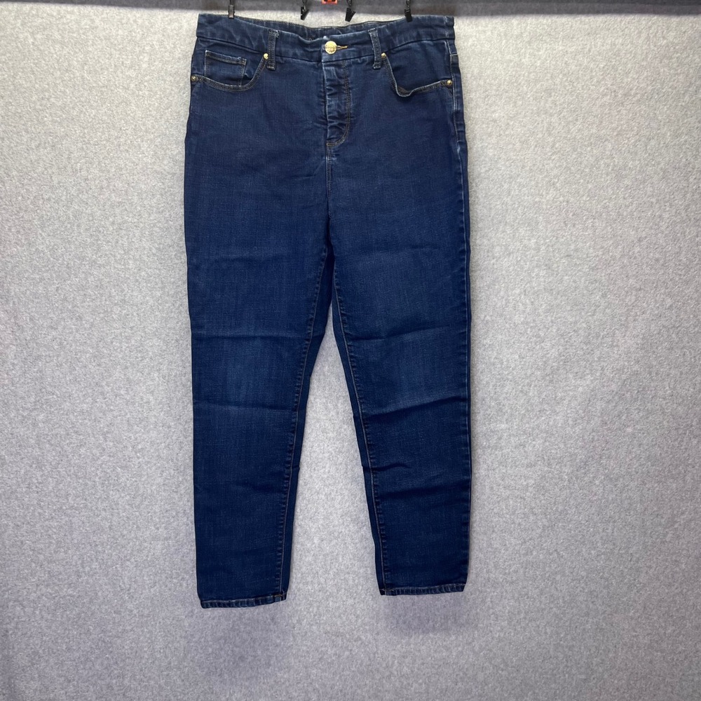 Chicos SO SLIMMING Girlfriend Jeans size 1 (8) Ankle Mid Rise Dark Wash Stretch